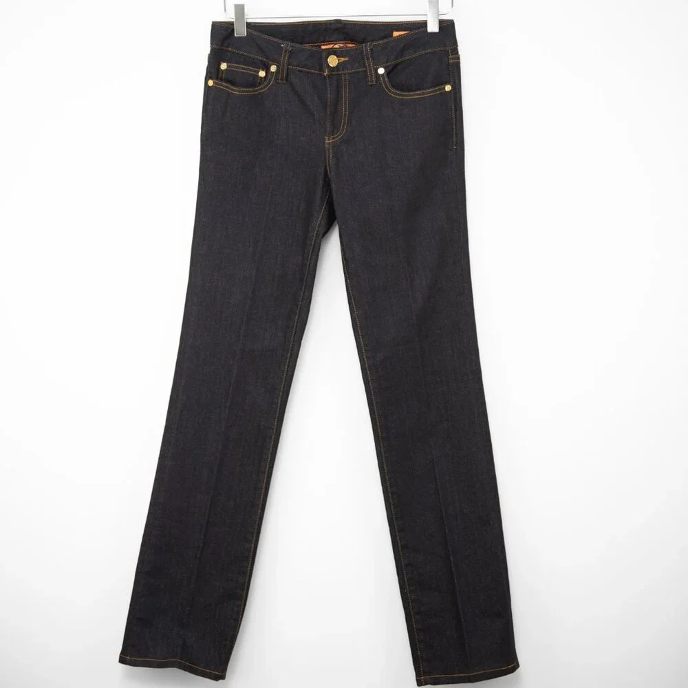 Tory Burch Straight Leg Jeans Stretch Dark Denim Blue Size 26 New